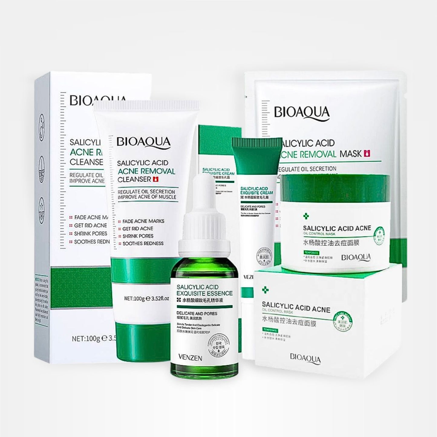 Combo Facial de Ácido Salicílico Antiacné Calmante Bioaqua 💚