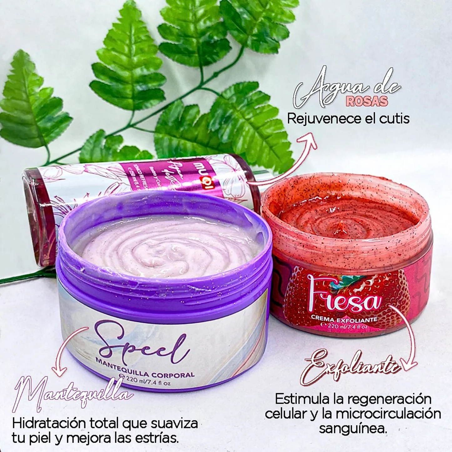 Combo Muqi Agua de Rosas + Exfoliante + Mantequilla Corporal 🌹