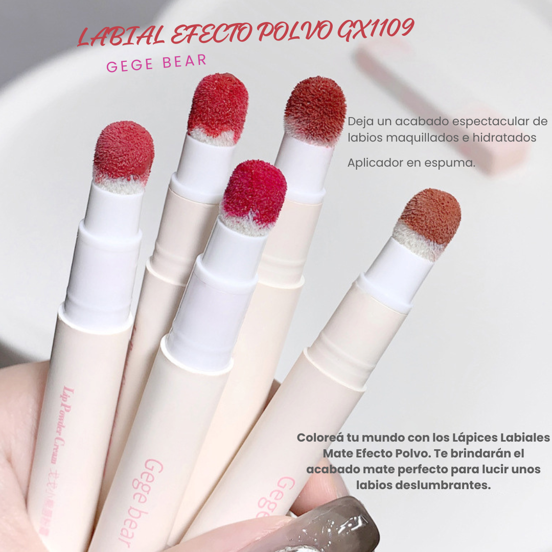 Labial Efecto Polvo Con Aplicador en Espuma