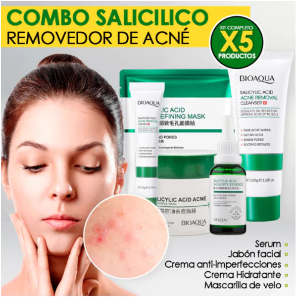 Combo Facial de Ácido Salicílico Antiacné Calmante Bioaqua 💚