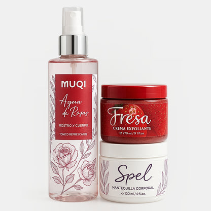 Combo Muqi Agua de Rosas + Exfoliante + Mantequilla Corporal 🌹