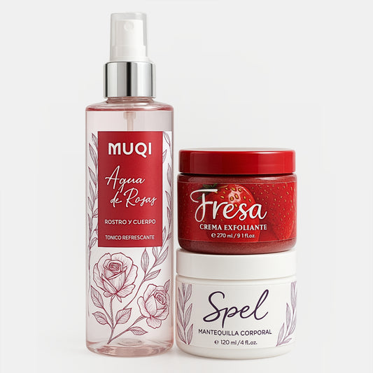 Combo Muqi Agua de Rosas + Exfoliante + Mantequilla Corporal 🌹